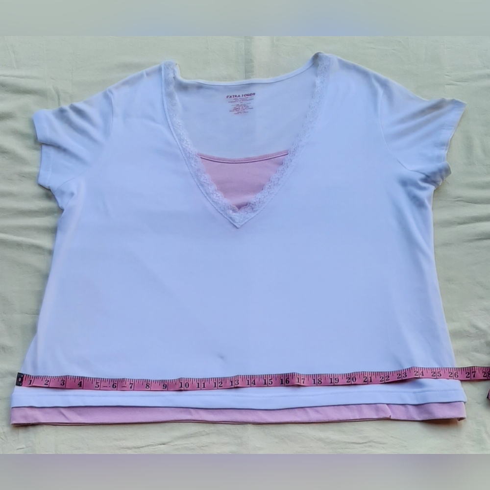Extra Touch White Top with Faux Pink Undershirt 3X